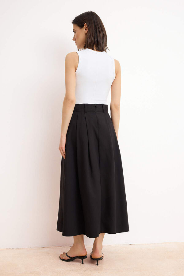 Trendyol Pleated maxi long skirt black