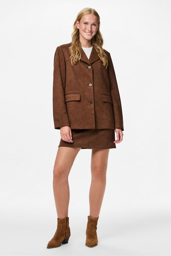Pieces Chaqueta blazer antelina marrón