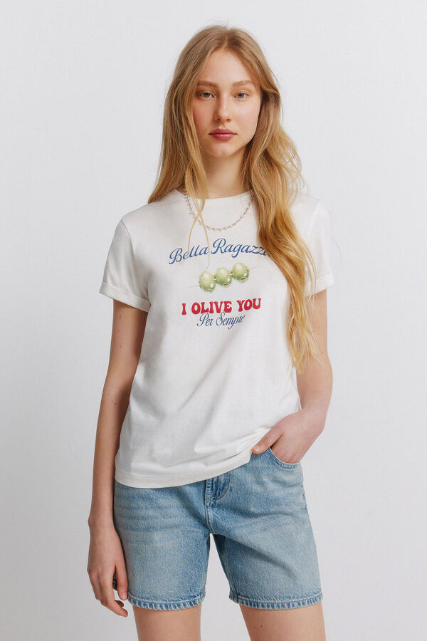 Springfield Printed short sleeve T-shirt beige