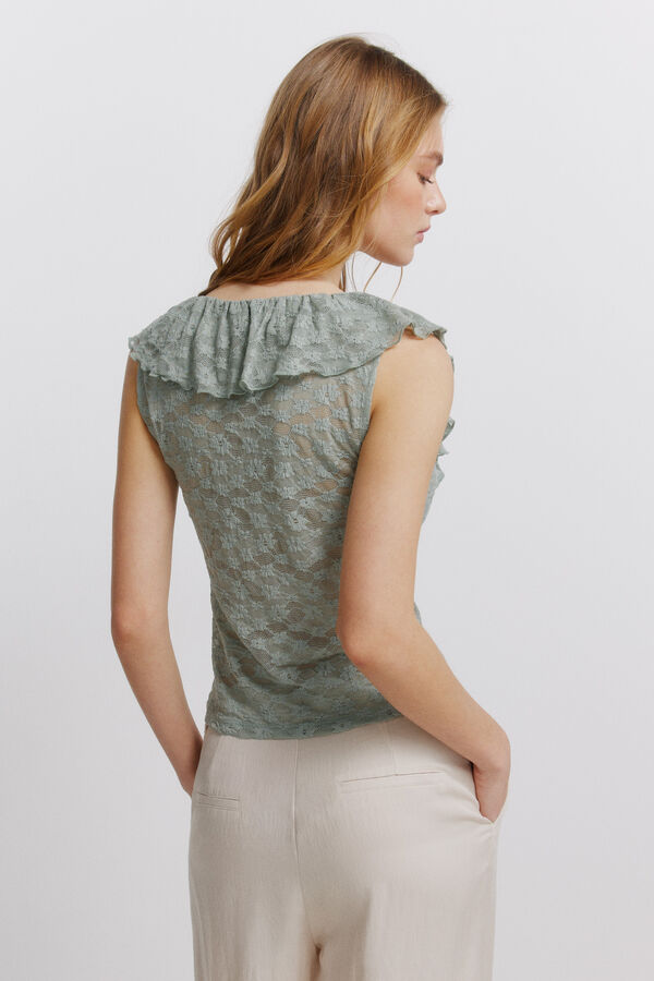 Springfield Lace ruffle top green