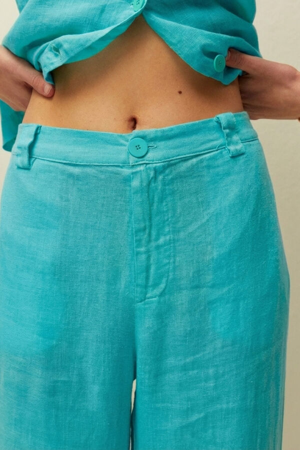 Systemaction Pantal&oacute;n lino turquesa