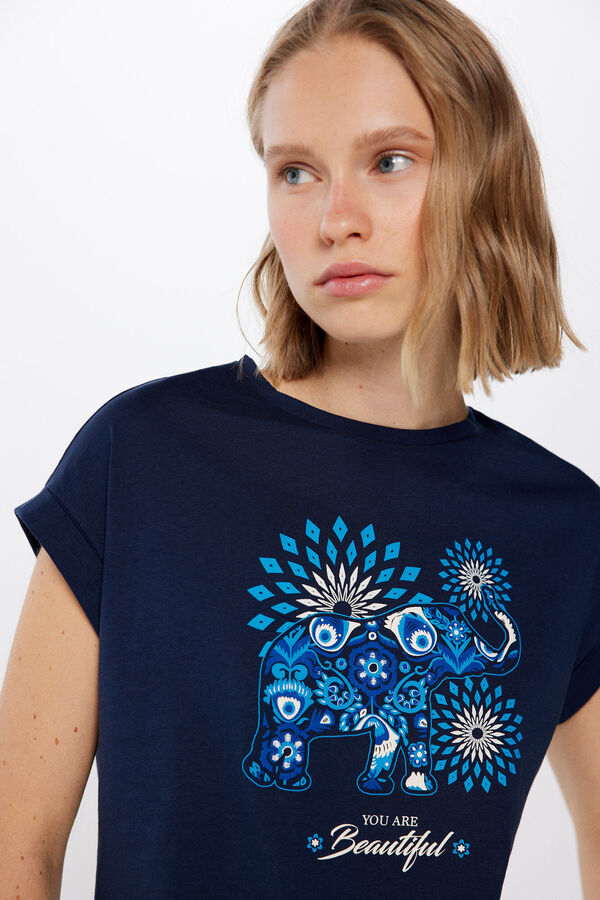 Springfield Majica sa etno grafičkim printom plava