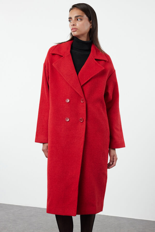 Trendyol Abrigo largo oversize de lana rojo