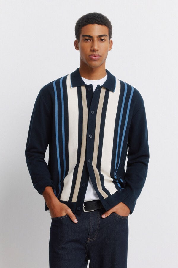 Springfield Vertical striped button cardigan blue