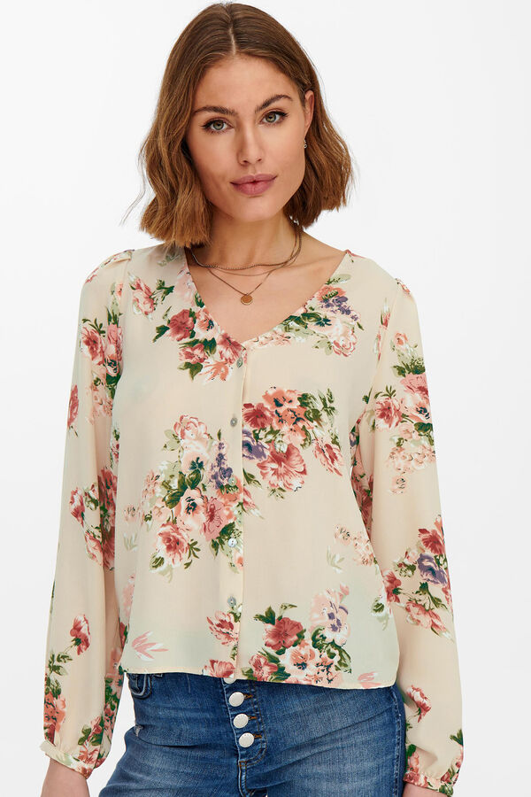 Springfield Printed long-sleeved blouse white