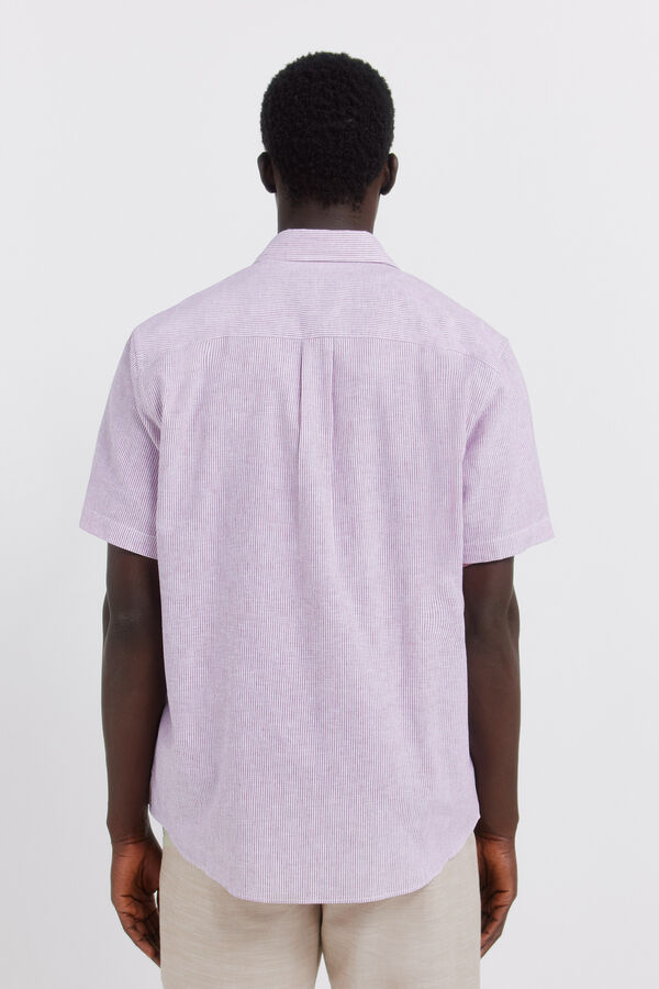 Springfield Striped linen short sleeve shirt pink