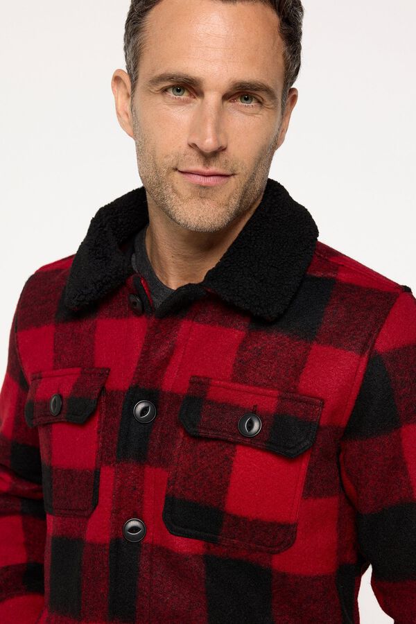 Brave Soul Jaqueta xadrez com borrego vermelho
