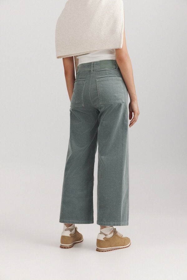 Springfield Pantalon en velours c&ocirc;tel&eacute; large vert