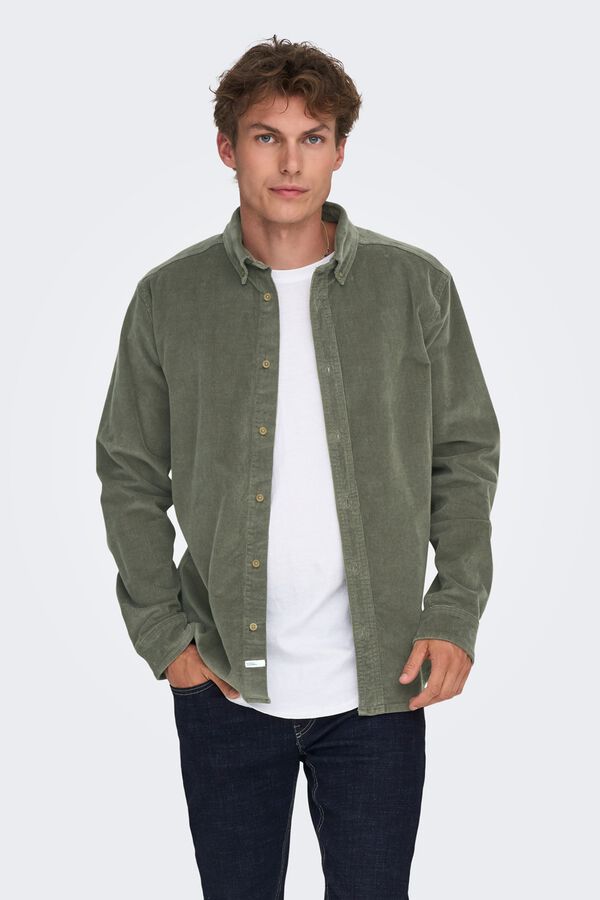 Only & Sons Camisa de veludo cotel&ecirc; de manga manga cinzento