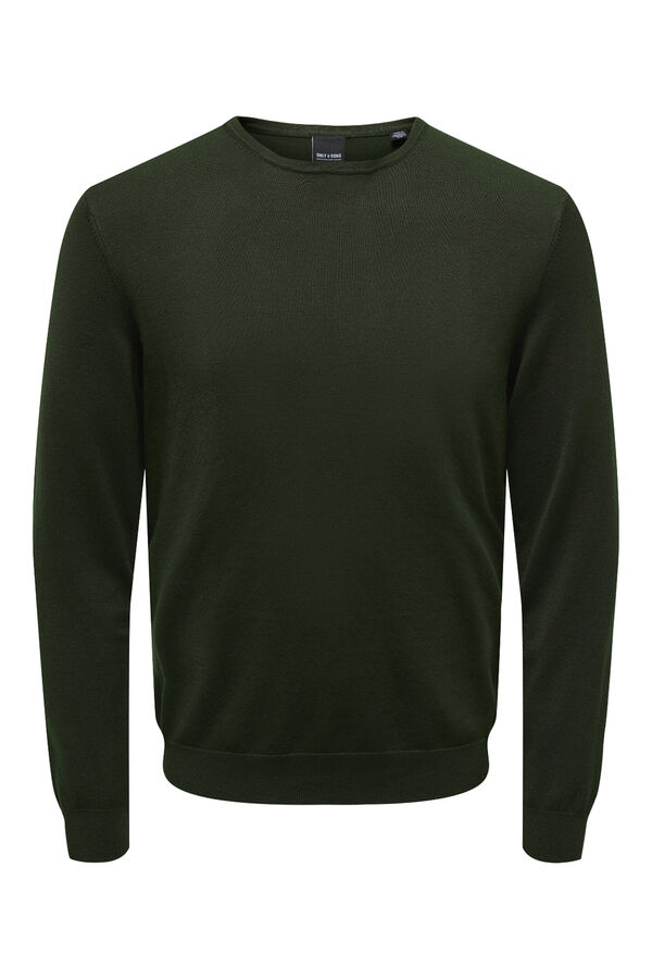 Only & Sons plain fine jersey-knit sweater green