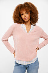 Springfield Two-Material Checked Chenille T-shirt pink