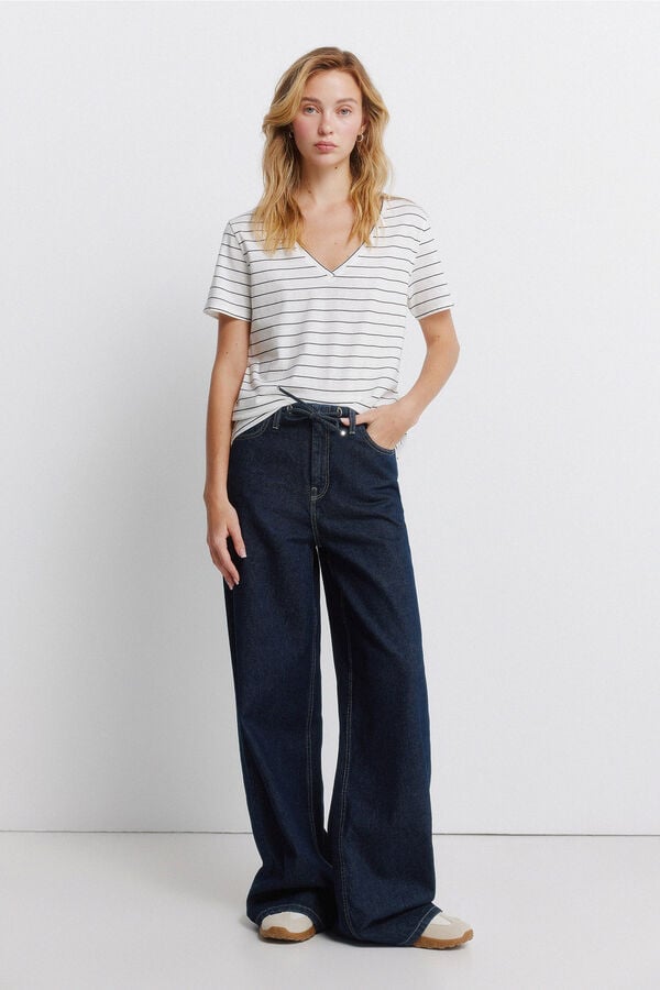 Springfield Cotton basic V-neck T-shirt brown