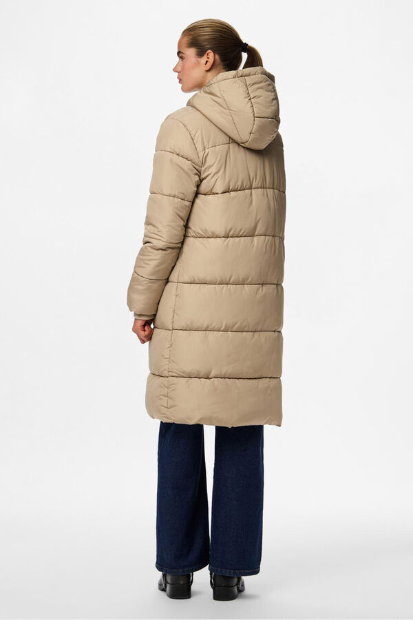 Pieces Padded coat with hood and pockets brown