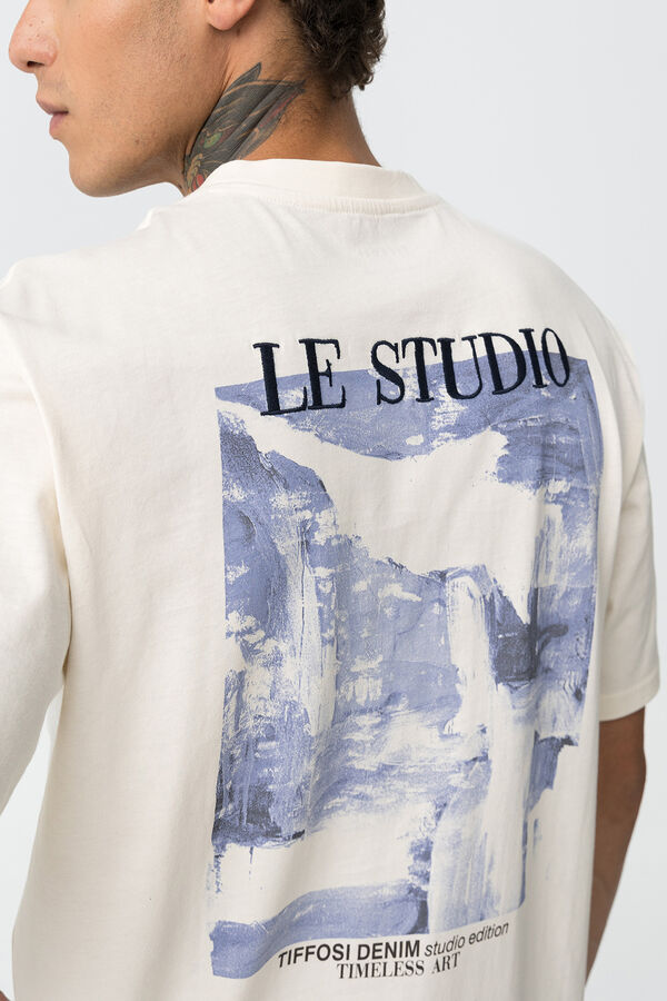 Tiffosi Camiseta relaxed con bordado en la espalda beige