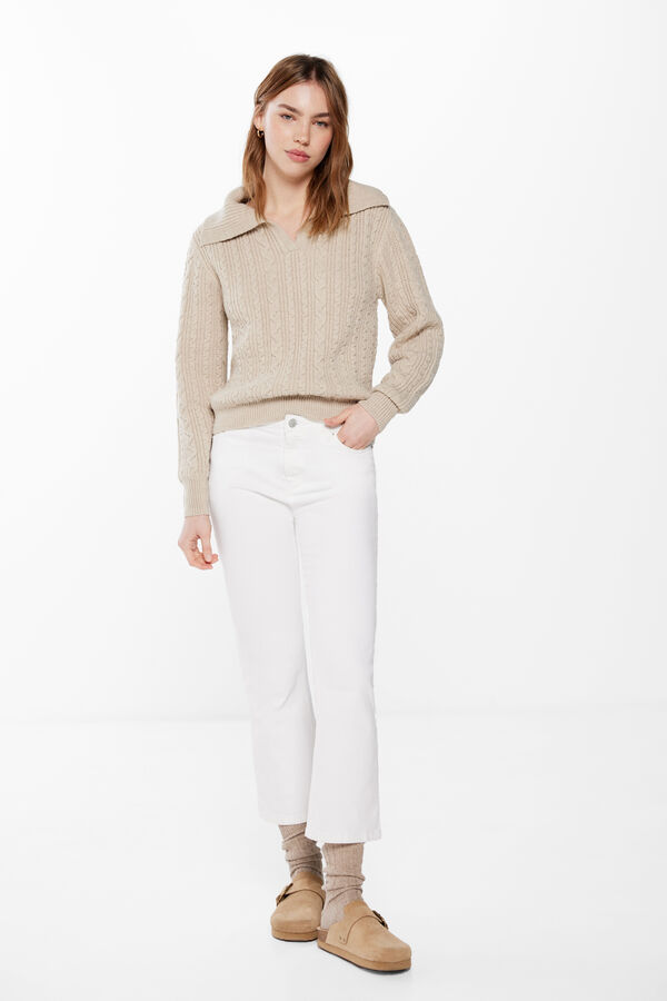 Springfield Cable knit polo jumper natural