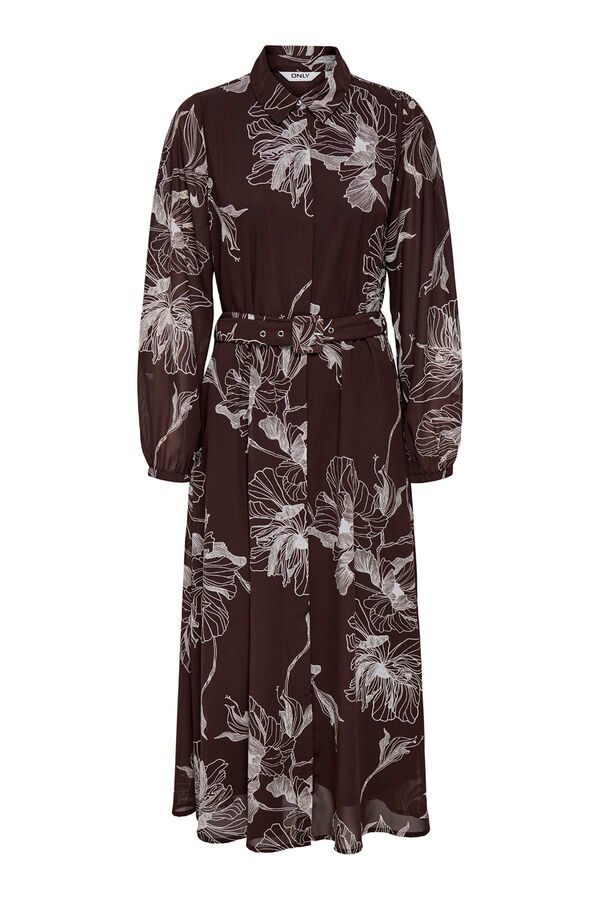 Only Vestido largo camisero de gasa burdeos