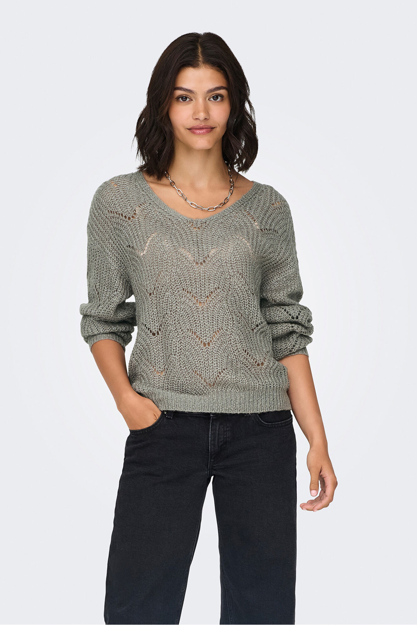 JDY Lurex- Pullover mit V-Ausschnitt, spitz zulaufend Ausschnitt