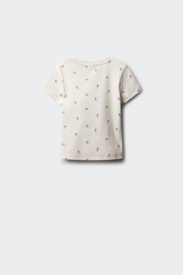 Springfield Kids T-shirt de manga curta em malha canelada com morangos para menina bege
