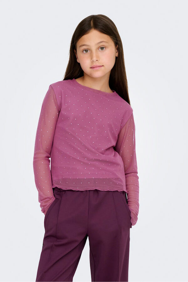 Only Girls Mesh top with sparkle detail rose
