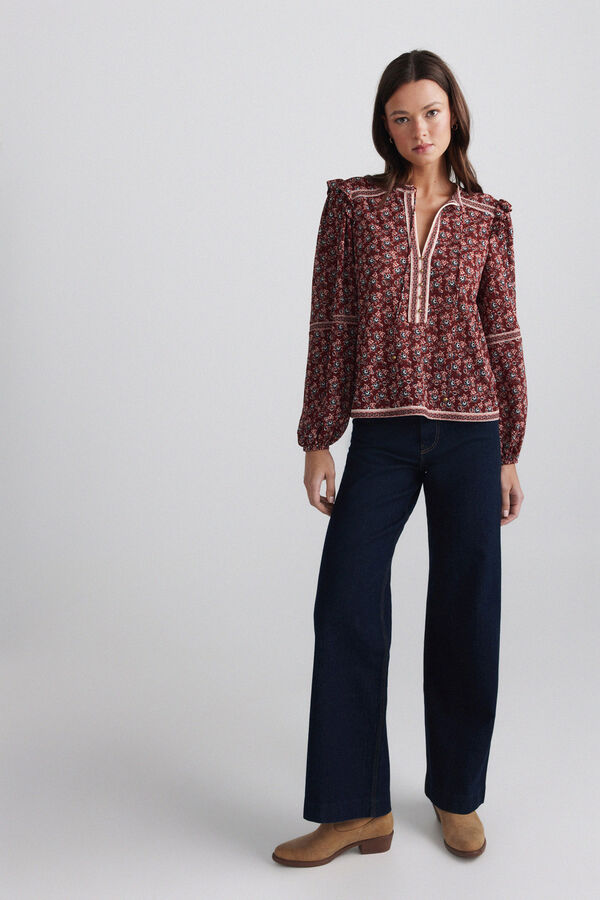 Springfield Printed ruffle blouse red