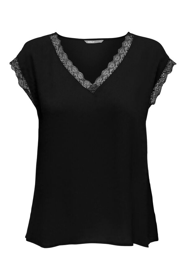 Springfield Short-sleeved lace blouse black