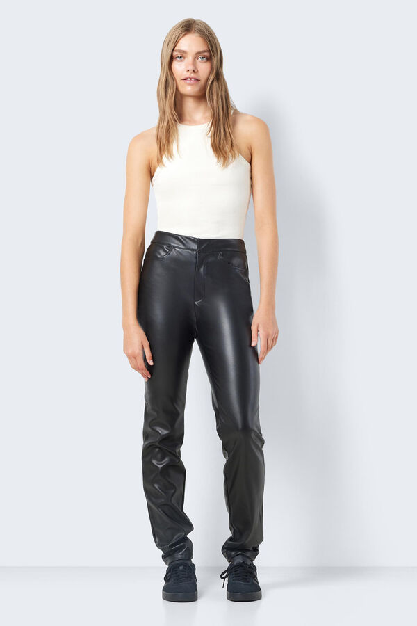 Springfield Faux leather straight trousers crna