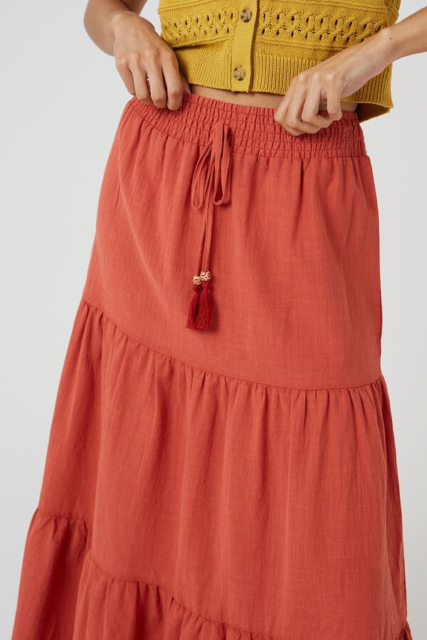 Brave Soul Long tie-waist skirt red