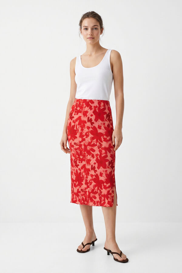 Pieces Printed midi skirt burgundy