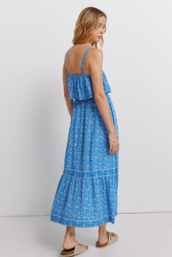 Springfield Midi dress with ruffle straps blue