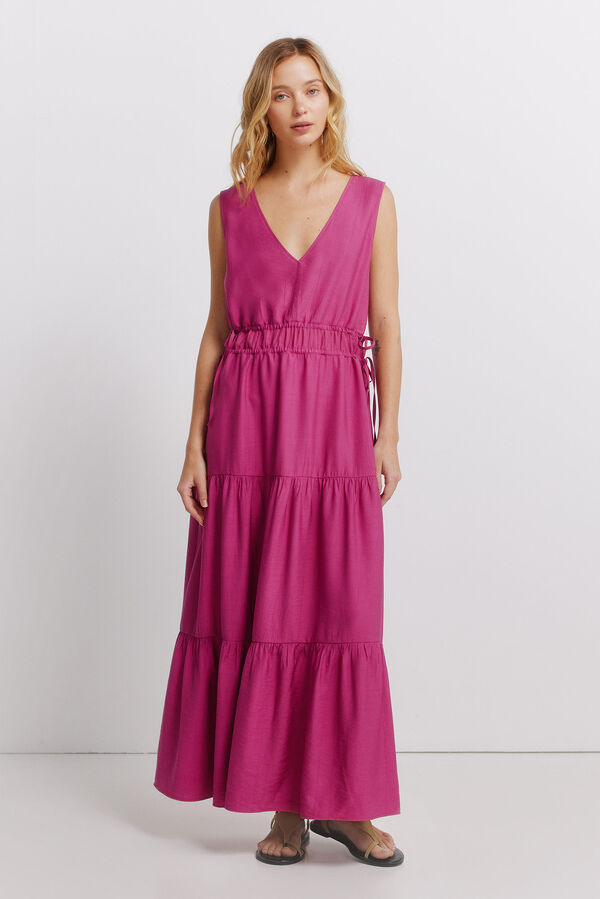 Springfield V-neck long dress pink