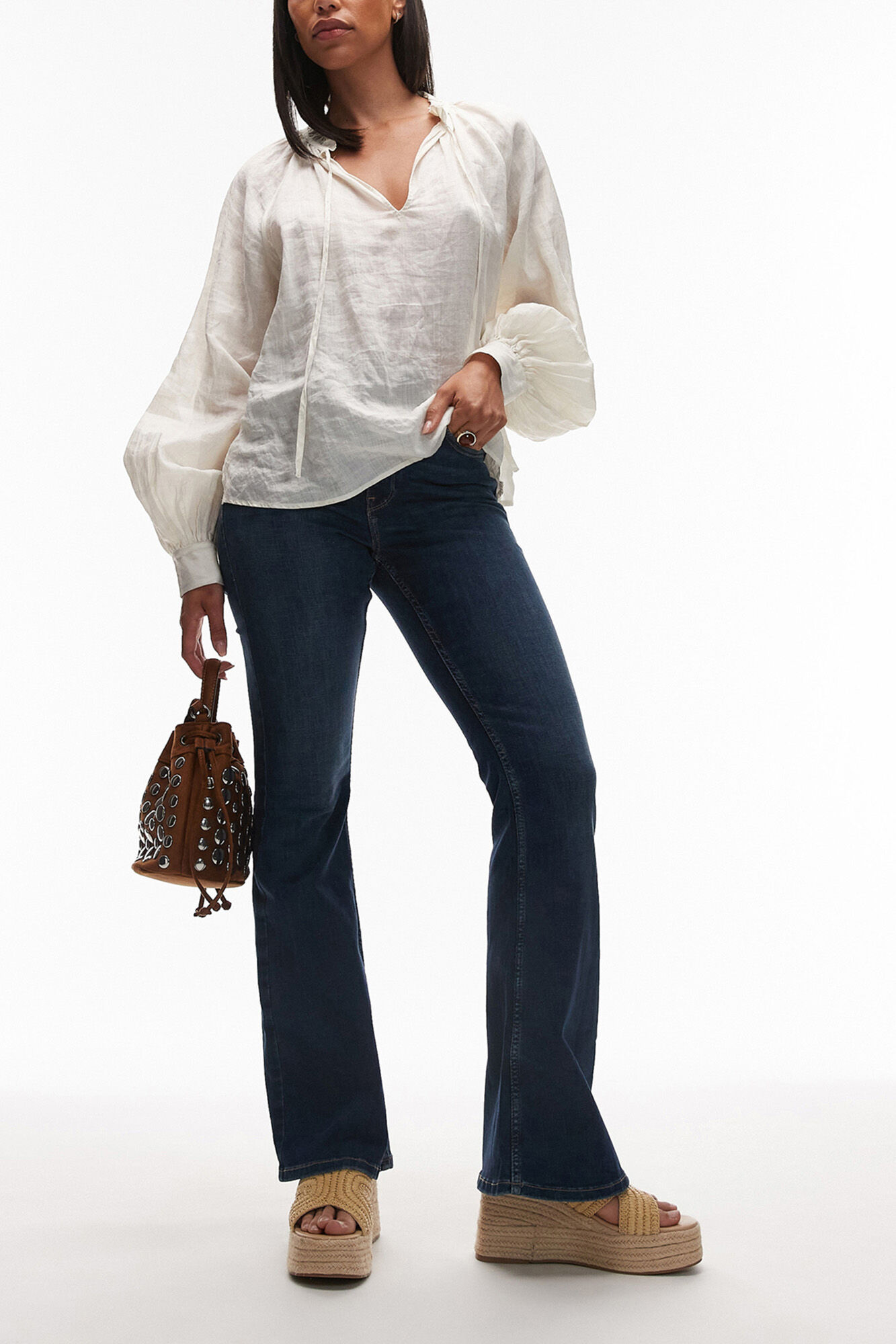 Topshop Cal&ccedil;a jeans flare de cintura alta