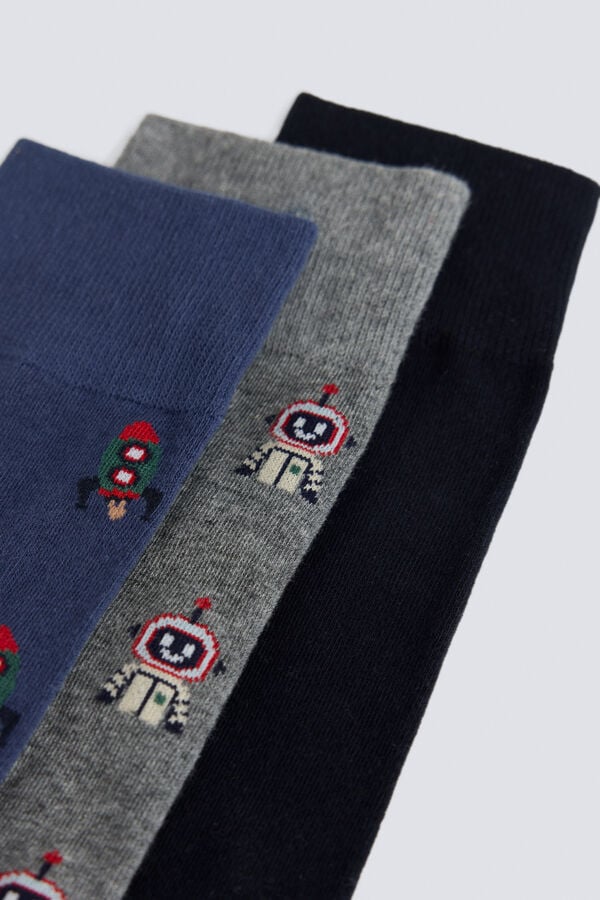 Springfield Pack of 3 cotton robot socks blue