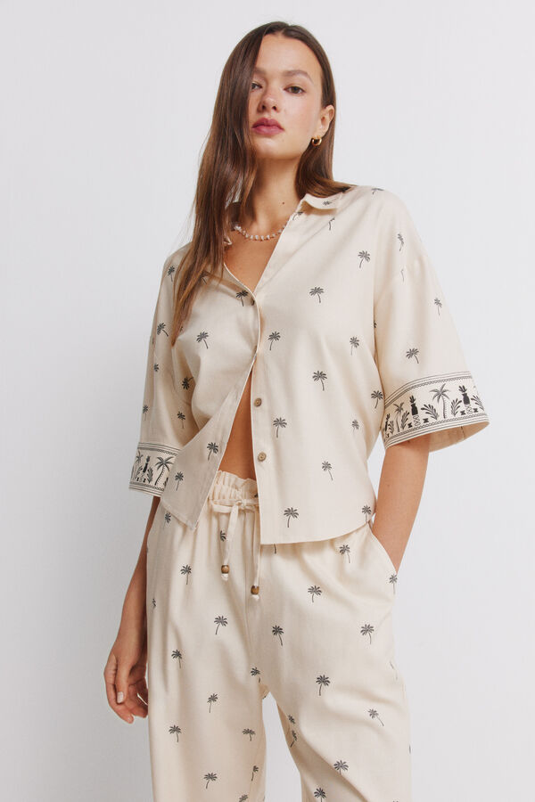 Springfield Printed linen trousers nude