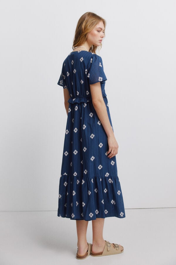 Springfield Double ruffle midi dress blue