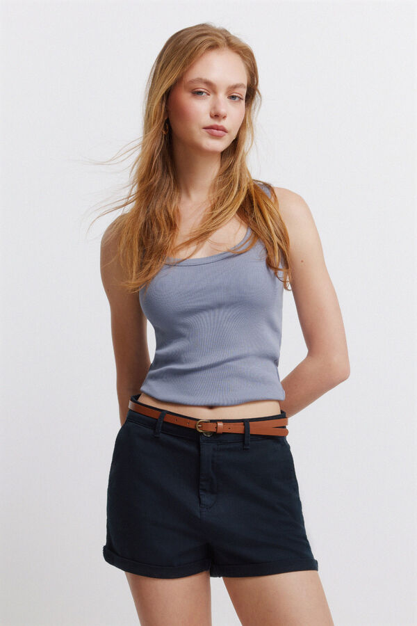 Springfield Kratke chino hlače od pamuka Plava