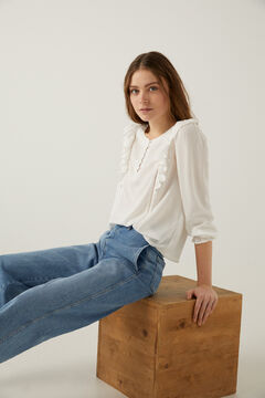 Springfield Shirt zwei Stoffe R&uuml;schen mittelbeige