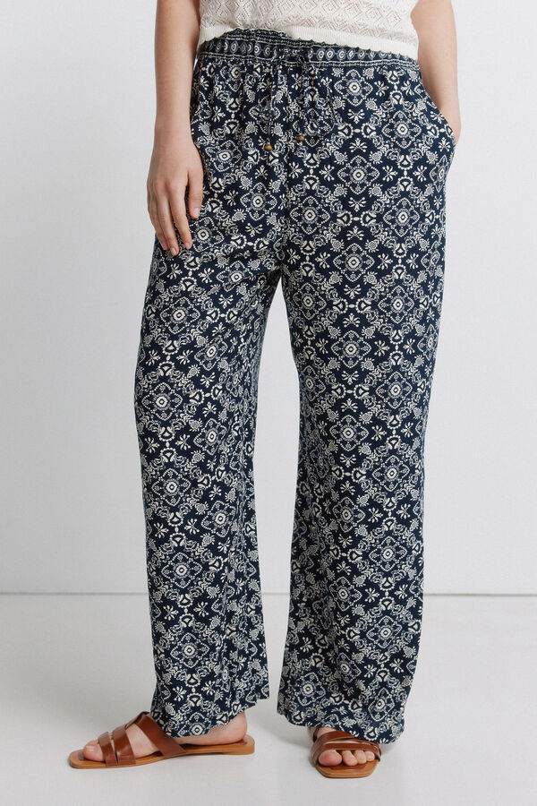 Springfield Printed fluid trousers blue