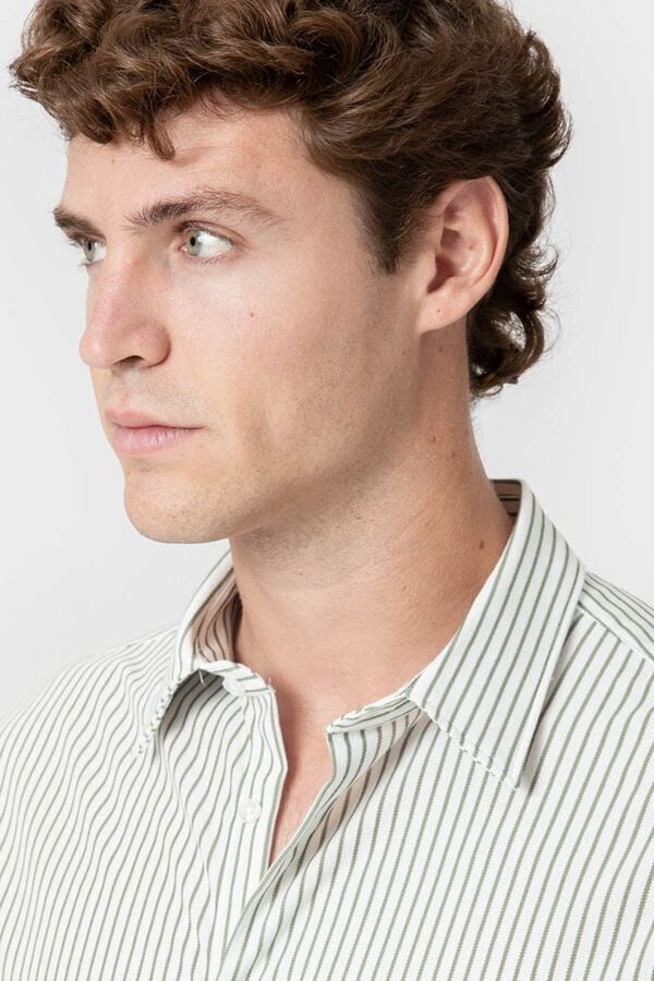 Celopman Striped jersey-knit Oxford shirt green