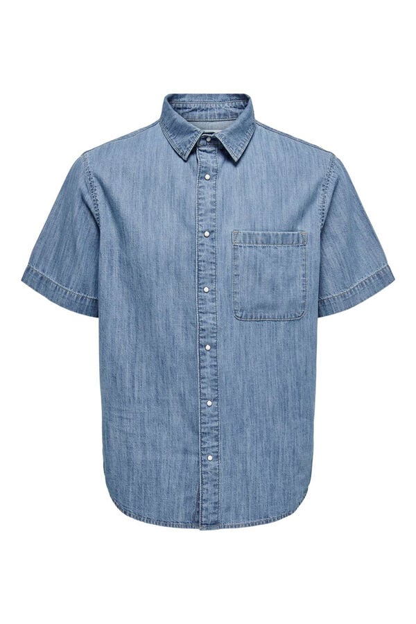 Springfield Men's short-sleeved chambray shirt kék