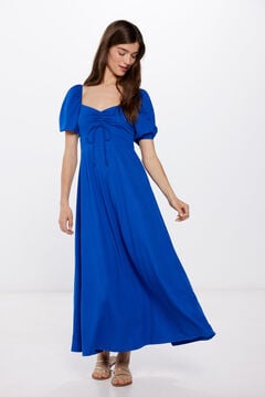 Springfield Jednobojna midi haljina s voluminoznim rukavima plava
