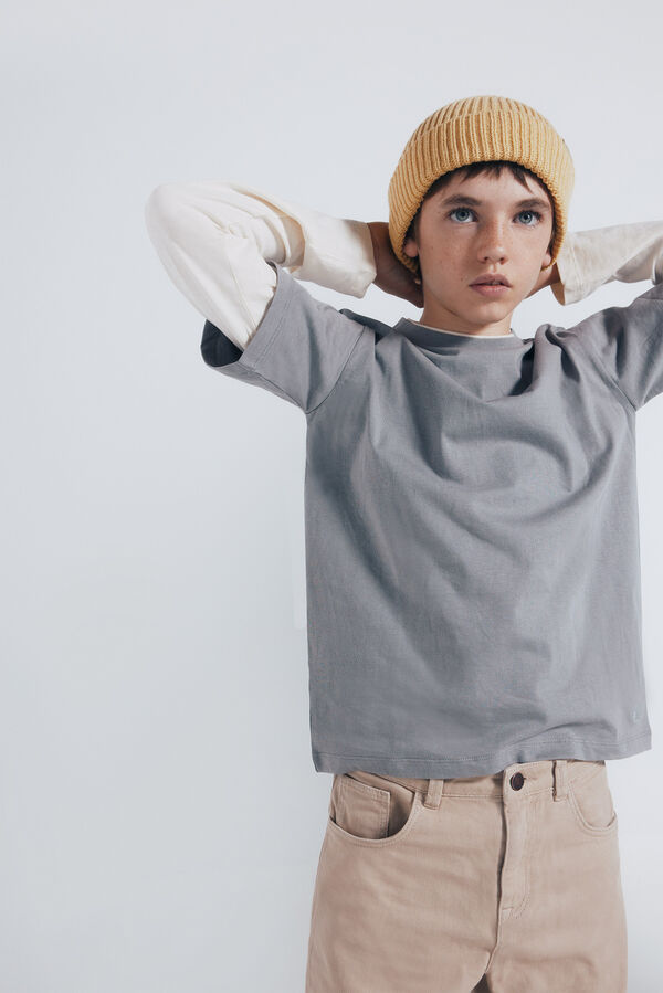 Springfield Kids Calças de perna larga com 5 bolsos para menino bege