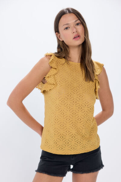 Springfield T-shirt structure crochet volants  golden