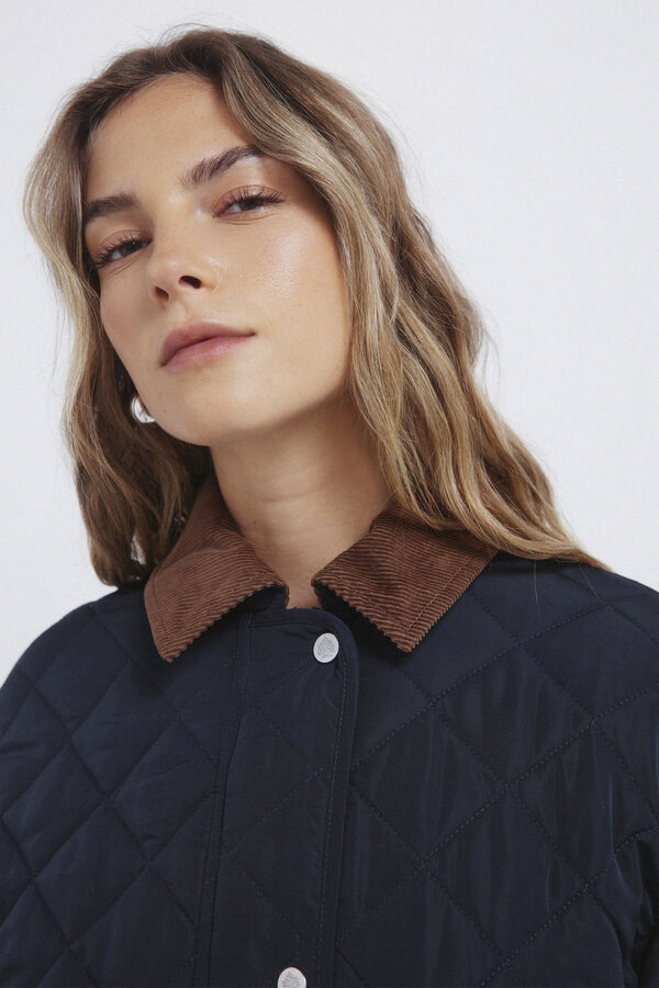 Springfield Puffer jacket with corduroy neck blue