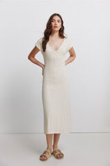 Springfield Embroidered knot neckline dress beige