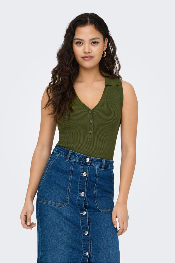 JDY &Auml;rmel Strick- Poloshirt Gr&uuml;n