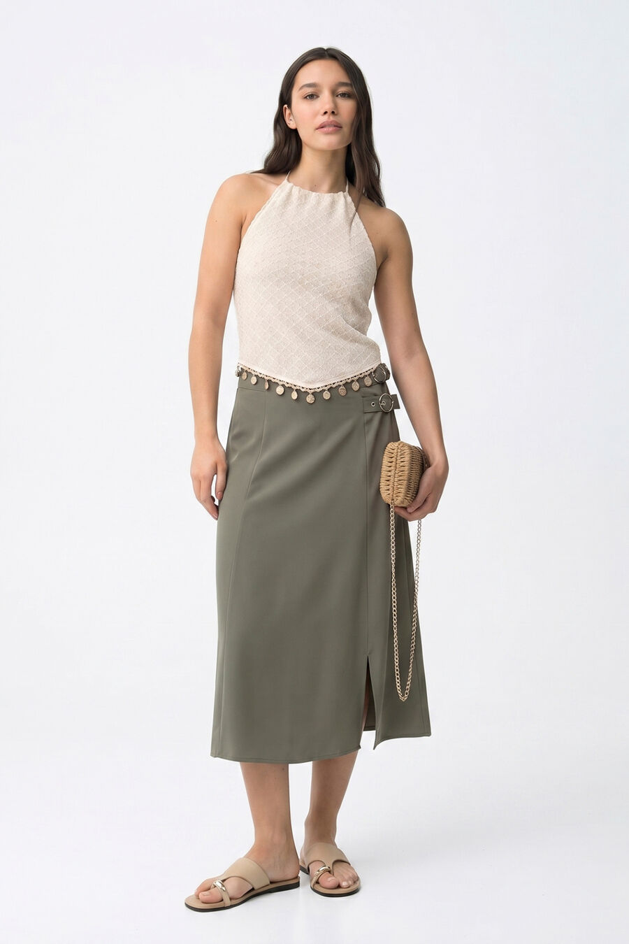 Falda midi hebillas