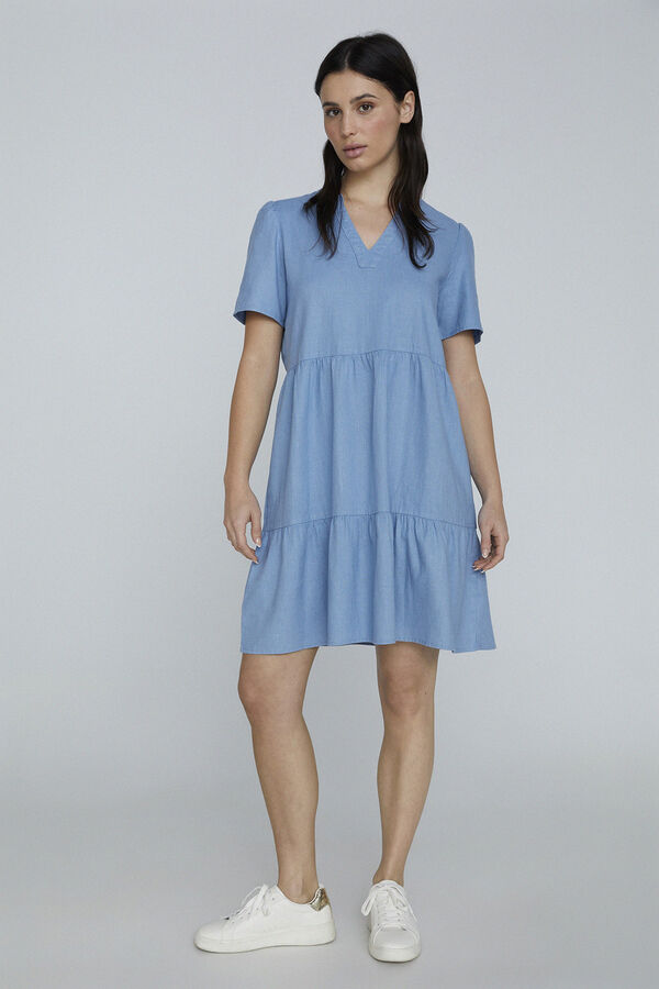 Springfield Short linen dress blue mix