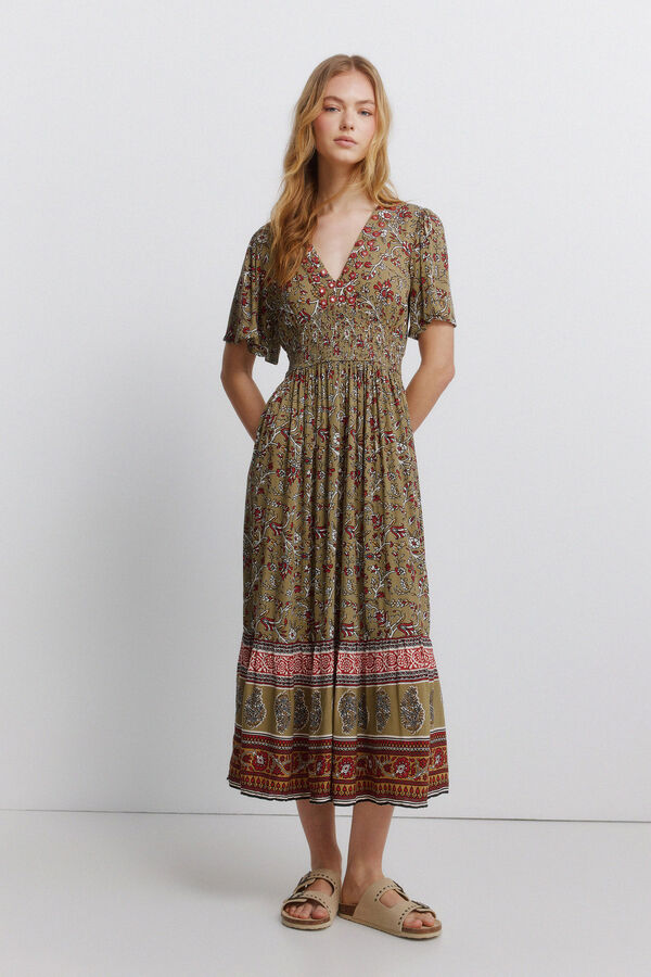 Springfield Mirrored neckline dress beige