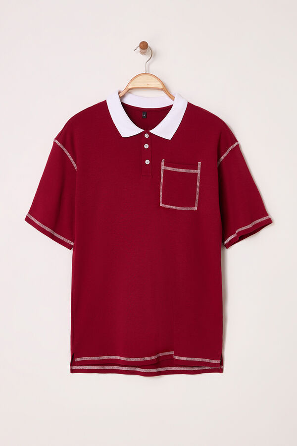 Trendyol Polo de manga corta con bolsillo burdeos