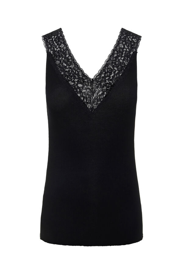 Springfield Essential vest top. Lingerie detail at the neckline and on the straps. black